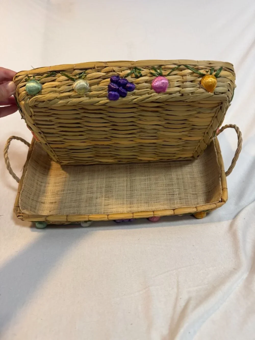 Vintage Nesting Baskets Set 3 Woven Straw Raffia Fruit Casserole Carrier Boho